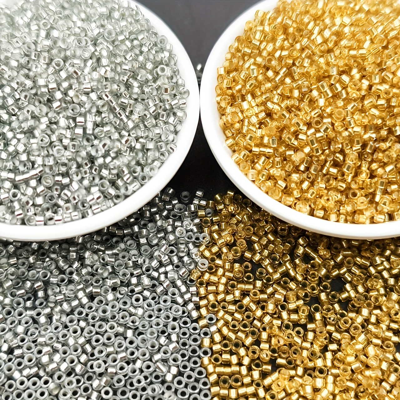 Image of 1200pcs 2400pcs Premium Silvery Golden Rice Glass Beads 2.5mm Hand Sewing Drill Seed Beads Handicrafts Beading Jewelry Bracelets, Necklaces, Earrings, Bags, Gifts For Mom