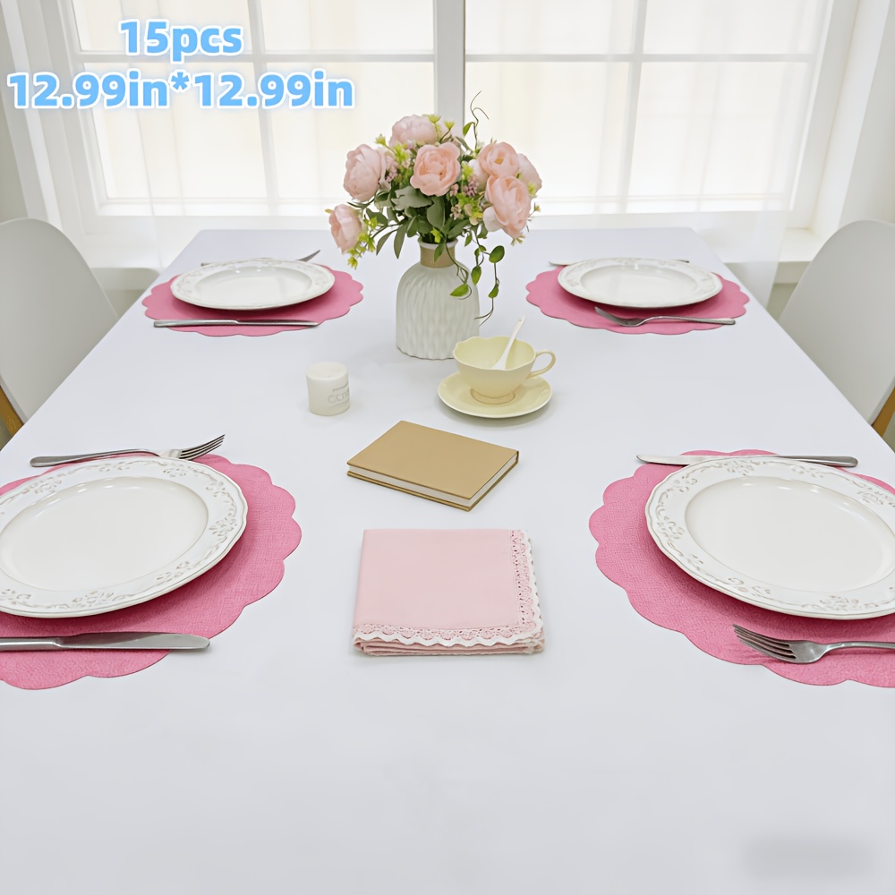 TEMU 7pcs And 15pcs Sets Of Wavy-edge Placemats, 33cm X 33cm, Machine Washable , Easy To Clean, Reusable, Suitable For Gatherings, Weddings, Parties,