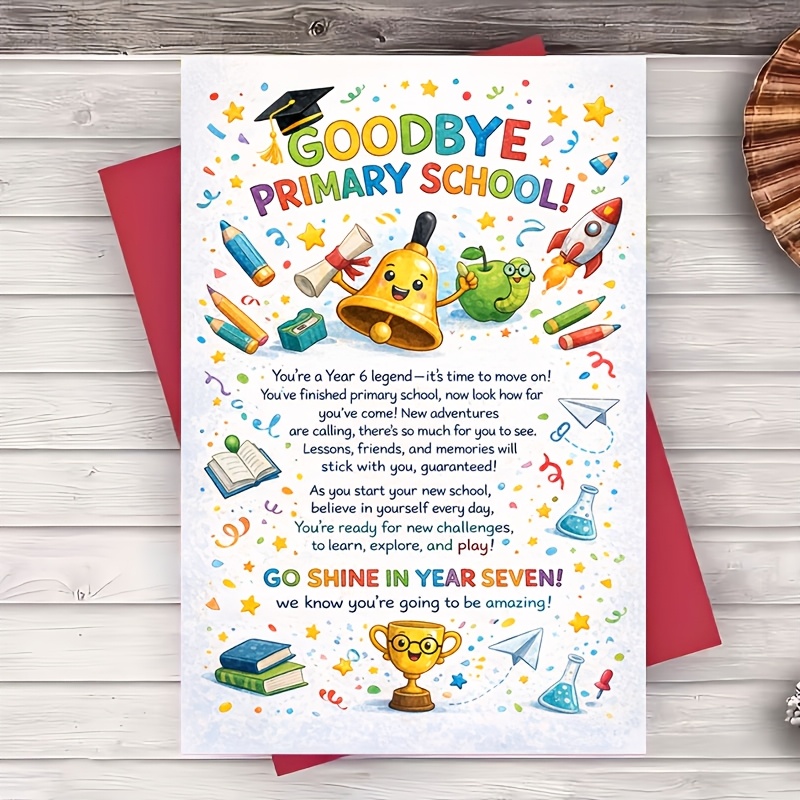 TEMU 1 Envelope And 1 Greeting Card Goodbye School Graduation Card Congrats For Year On Cute Illustration For Students Teachers Celebration Flat