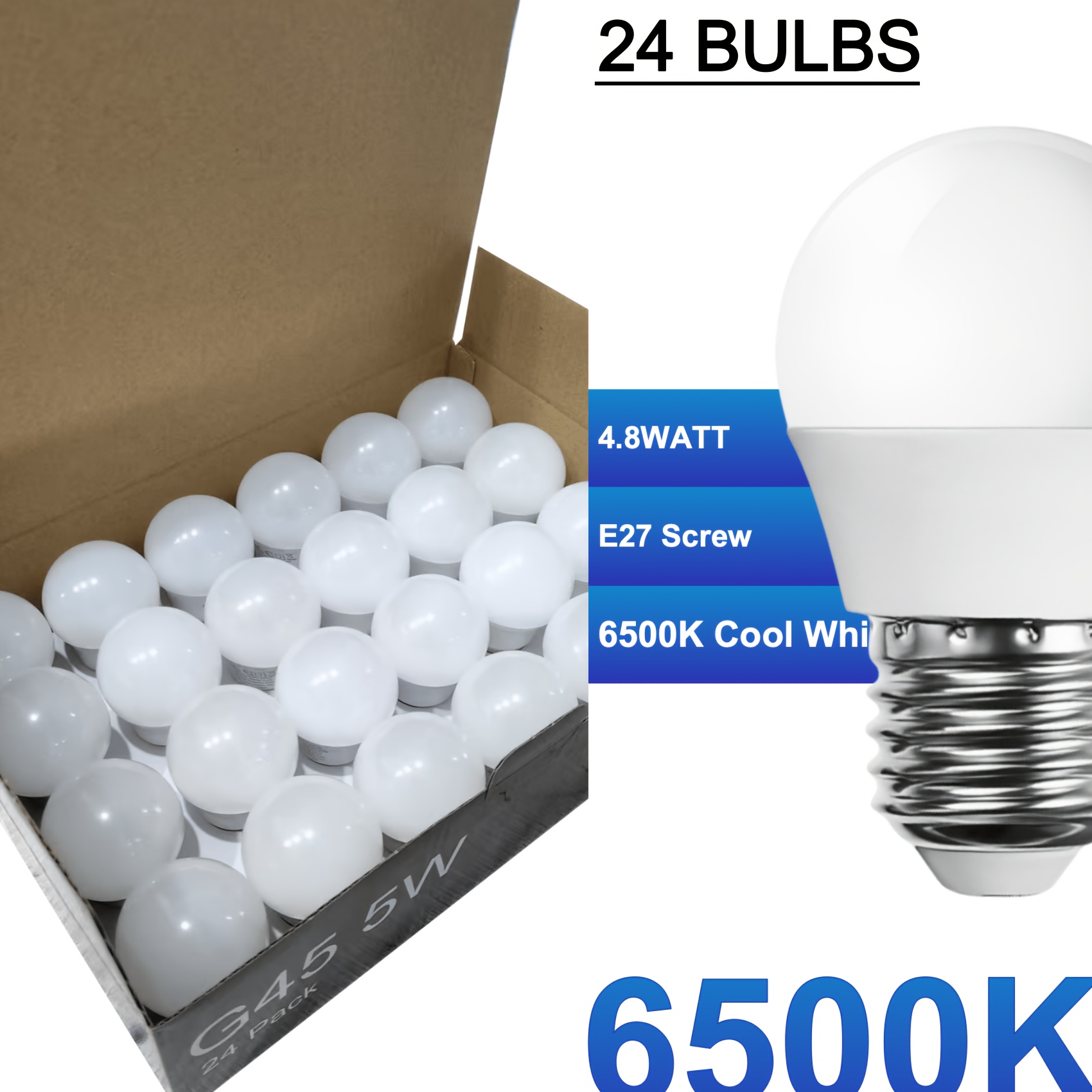 24pcs Small LED Light Bulb, G45 E27 4.8W, Mini Bubble Lamp