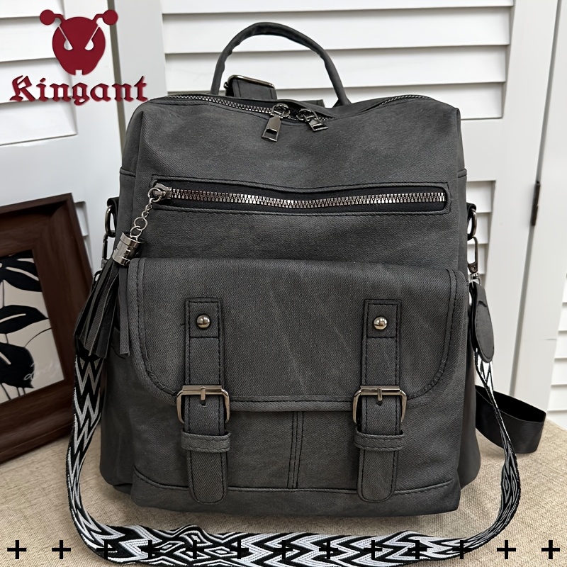 TEMU Women's Anti-theft Vintage Tassel Backpack, Lightweight Daily Bag, Multi-compartment Large Capacity Travel Backpack, Suitable For Travel