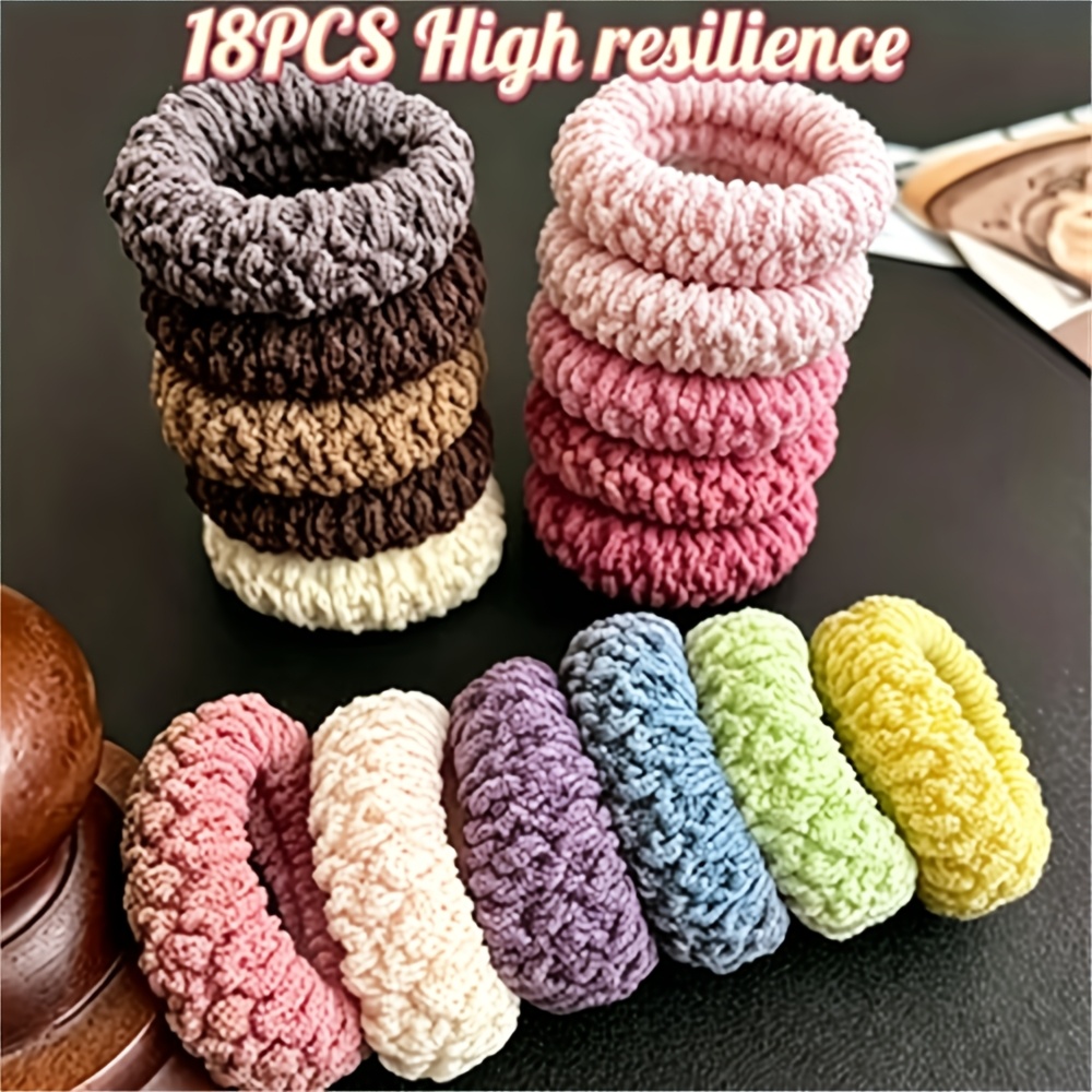 TEMU 18pcs Of Wide And Thick Popcorn Hair Ties In Beige And Coffee Color, Easy Design, High Elasticity That Pull Hair, Perfect For Securing Buns,