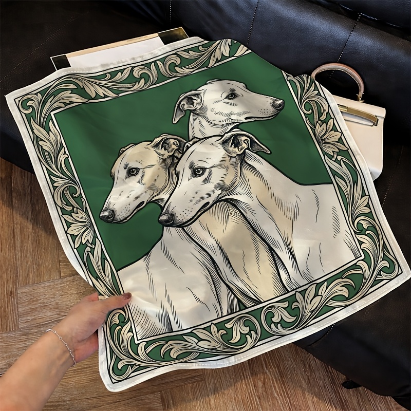 TEMU 1pc Vintage Classic Animal Fashion Headscarf Greyhound Dog Portrait Square Scarf, Elegant Hair And Neck Accessory, Suitable For Casual Beach