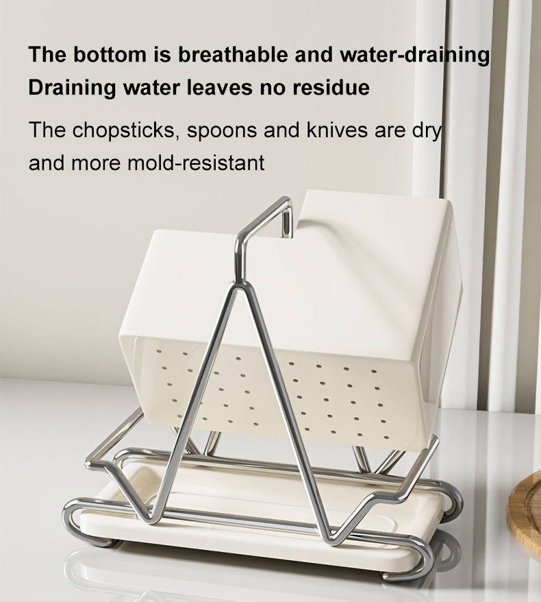 1pc cream white stainless steel utensil holder with   multifunctional kitchen countertop organizer for cooking utensils knives spoons and forks dining room accessory triangular design metal utensil holder kitchen utensils Product details 8