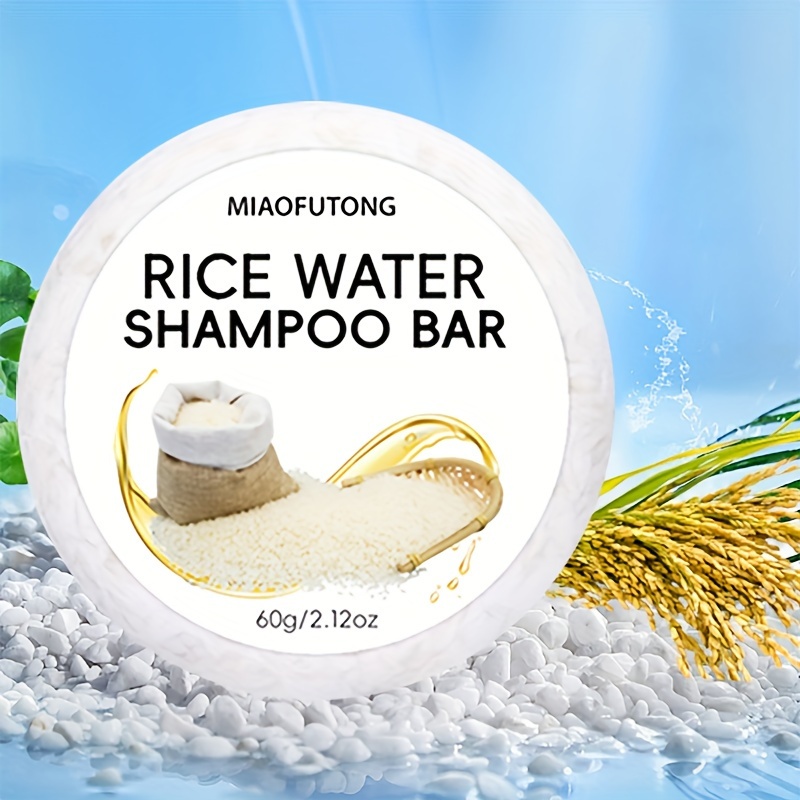 

Shampooing solide à l'eau de riz 60g, nettoyage en profondeur des cheveux et du cuir chevelu, hydratation et contrôle des frisottis, convient à tous les types de cheveux