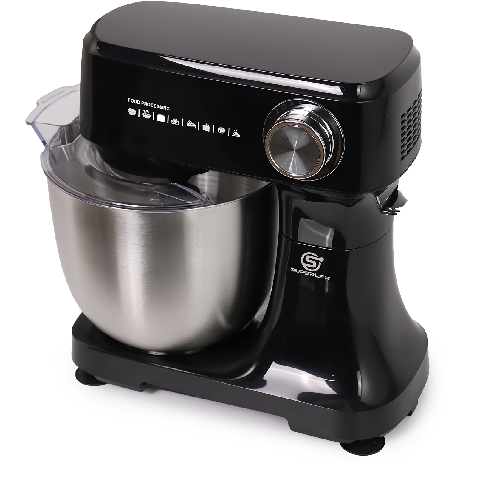 E-shop Superlex Küchenmaschine 800 W mit 4,5L Edelstahl-Schüssel – Professionelle Knetmaschine mit 10 Geschwindigkeiten, Teighaken & Schaber –