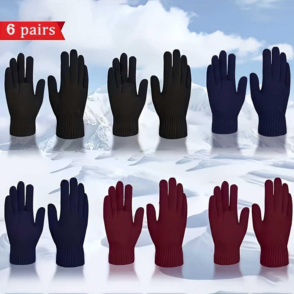 TEMU 6 Pairs Of Men's And Women's Combination Solid Colour Spring, Autumn And Winter Models Of Gloves To Cold Riding Driving Outdoor Holiday Dating