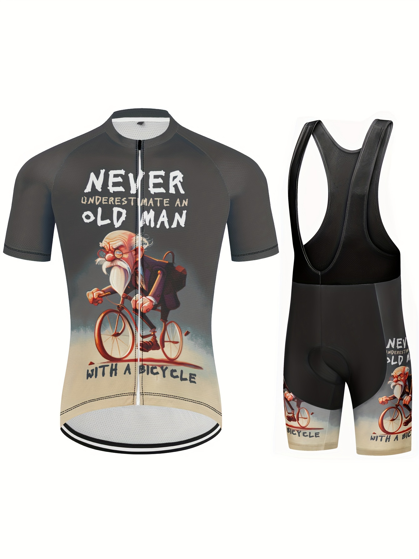 Maillot de cyclisme pour homme pièces, séchage rapide, t-shirt de vélo  respirant avec fermeture éclair et motif lettre vieil homme et poches 