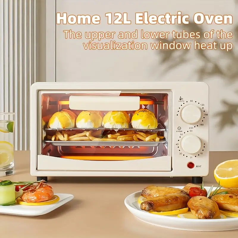 white 12l desktop oven stainless steel compact oven with windows toast and reheating small spaces suitable for baking small ovens with 1 2 people small toaster combinations of 4pcs pizza mini oven baking barbecue details 0
