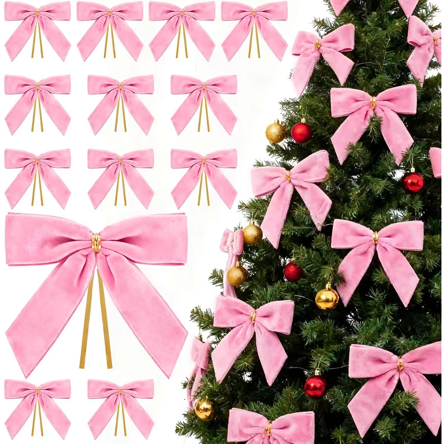 TEMU 17pcs Burgundy Christmas Tree Bows, Exquisite Design, Size 8.89x8.89cm, Vintage Velvet Bows, Suitable For Christmas Decoration, Holiday