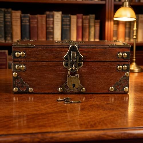 item picture 1pc vintage wooden with lock style keepsake box for escape room props rustic memory trunk with decorative metal hardware retro storage box for jewelry collections