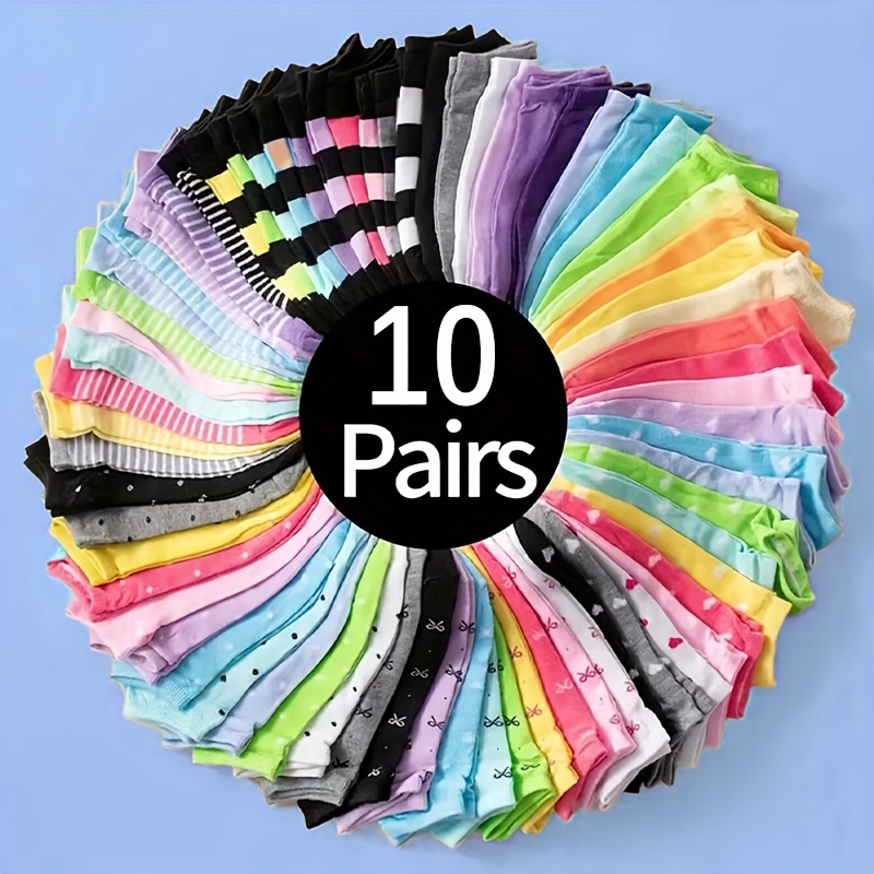 

10 Pairs Candy Color Socks, Comfy & Breathable Low Cut Ankle Socks, Women's Stockings & Hosiery