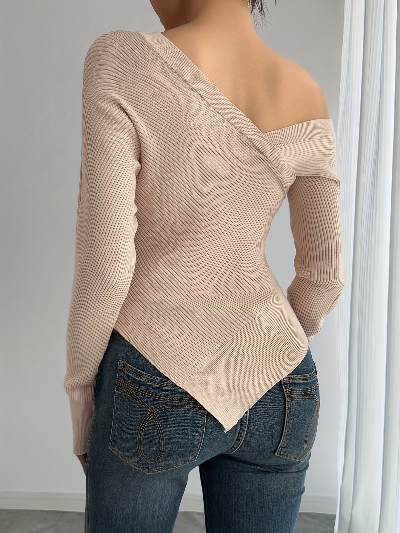 eleganter khaki pullover damen offener schulter viskose Temu Austria