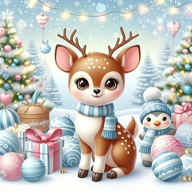

Festive Cartoon Deer Diamond Painting Kit For Adults - 5d Diy Diamond Art Tool With Round Full Diamond Gems - Perfect For Home Wall Art Decoration And Gifts