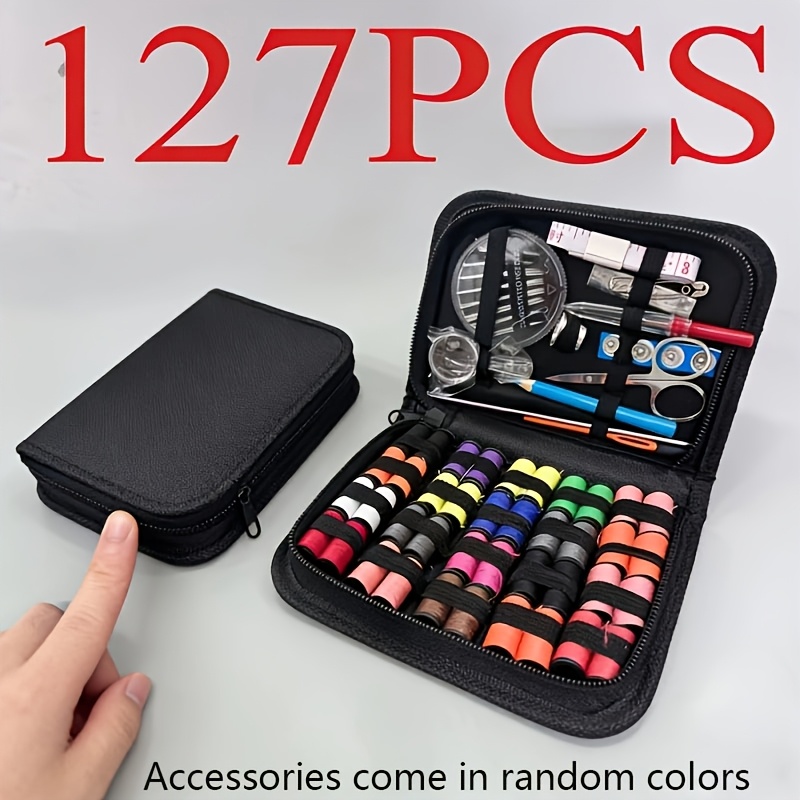 Complete 127pcs Sewing Kit With 127pcss Essential Sewing Supplies - Heavy Duty Portable Sewing Machines, Filaments, Needles, Scissors, Buttons, Spools