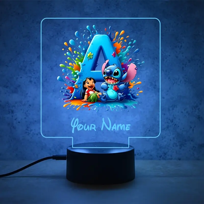 a personalized acrylic night light featuring a cartoon design of disneys and with customizable with a name color changing led table lamp for usb or batteries a usb cable batteries not included suitable for decorating bedrooms living rooms and other spaces Product details 0