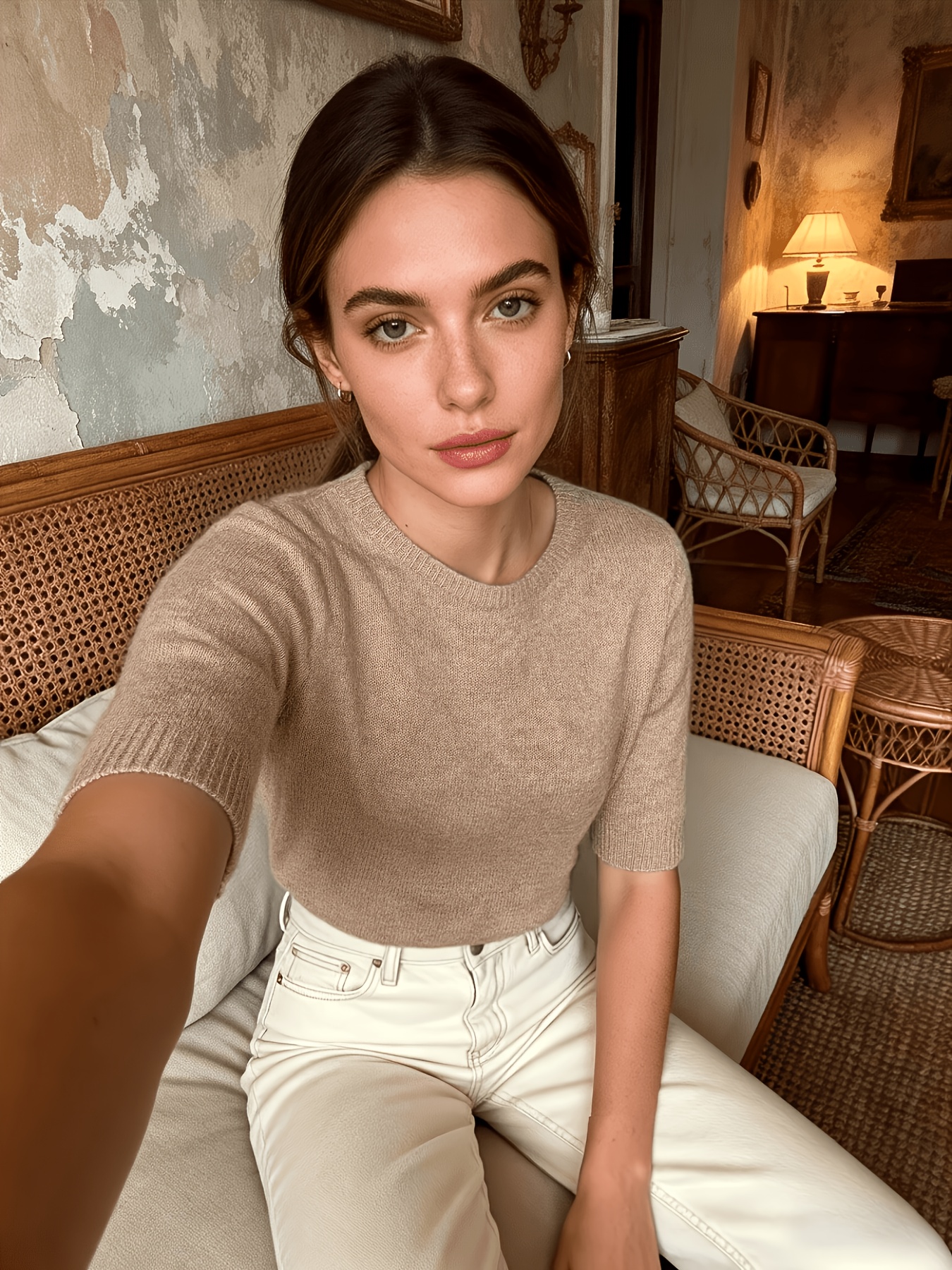 dame kortærmet rund hals top,   blød   hudvenlig t-shirt, alsidig og moderigtig pendler casual elegant, fransk   lazy style base layer pullover shirt