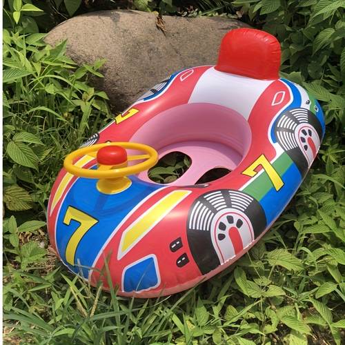 kids swimming ring with steering wheel non movable and horn racing theme inflatable water seat pvc material