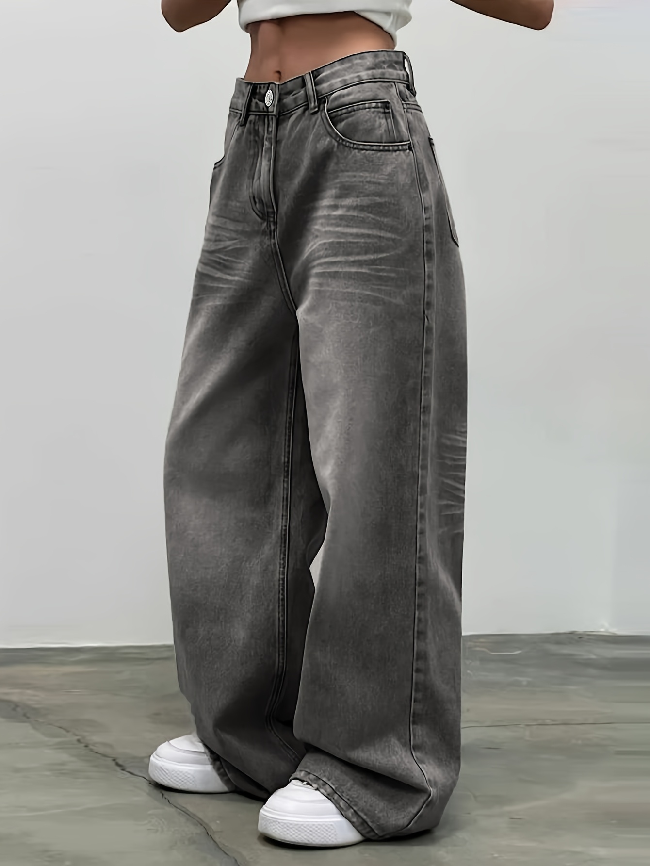 【Anyone more】Pori Gray Green Loose Fit Denim Pants grey baggy jeans sold on Temu Canada