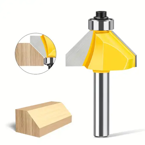 45 Degree Router Bit – 1/4 Inch Round Shank, Top Bearing Chamfer Tool For Woodworking, Carbon Steel & YG6 Alloy