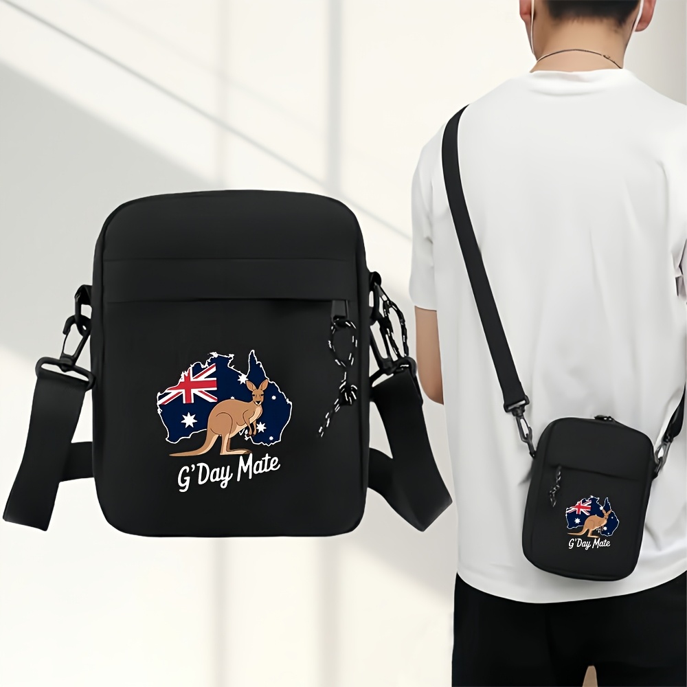 TEMU 1pc Mate Kangaroo And Australian Flag Print Crossbody Bag, Easy Backpack With Adjustable Strap, Multiple Zippered Pockets, Portable Daily