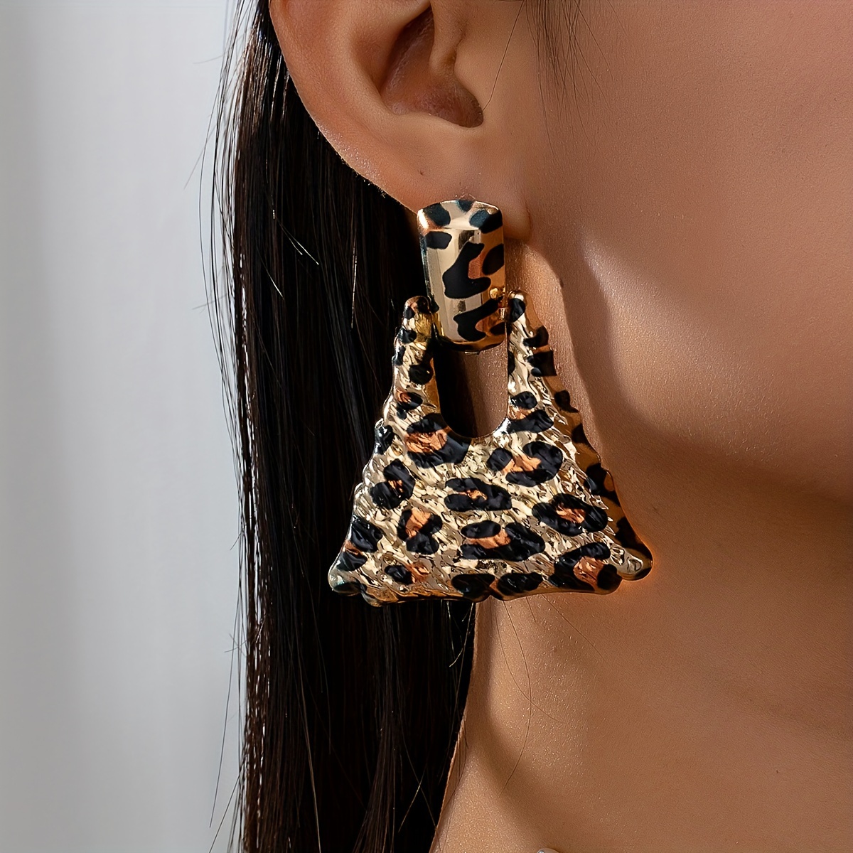 

Triangle Shape Leopard Pattern Dangle Earrings Simple Sexy Style Creative Female Ear Ornaments