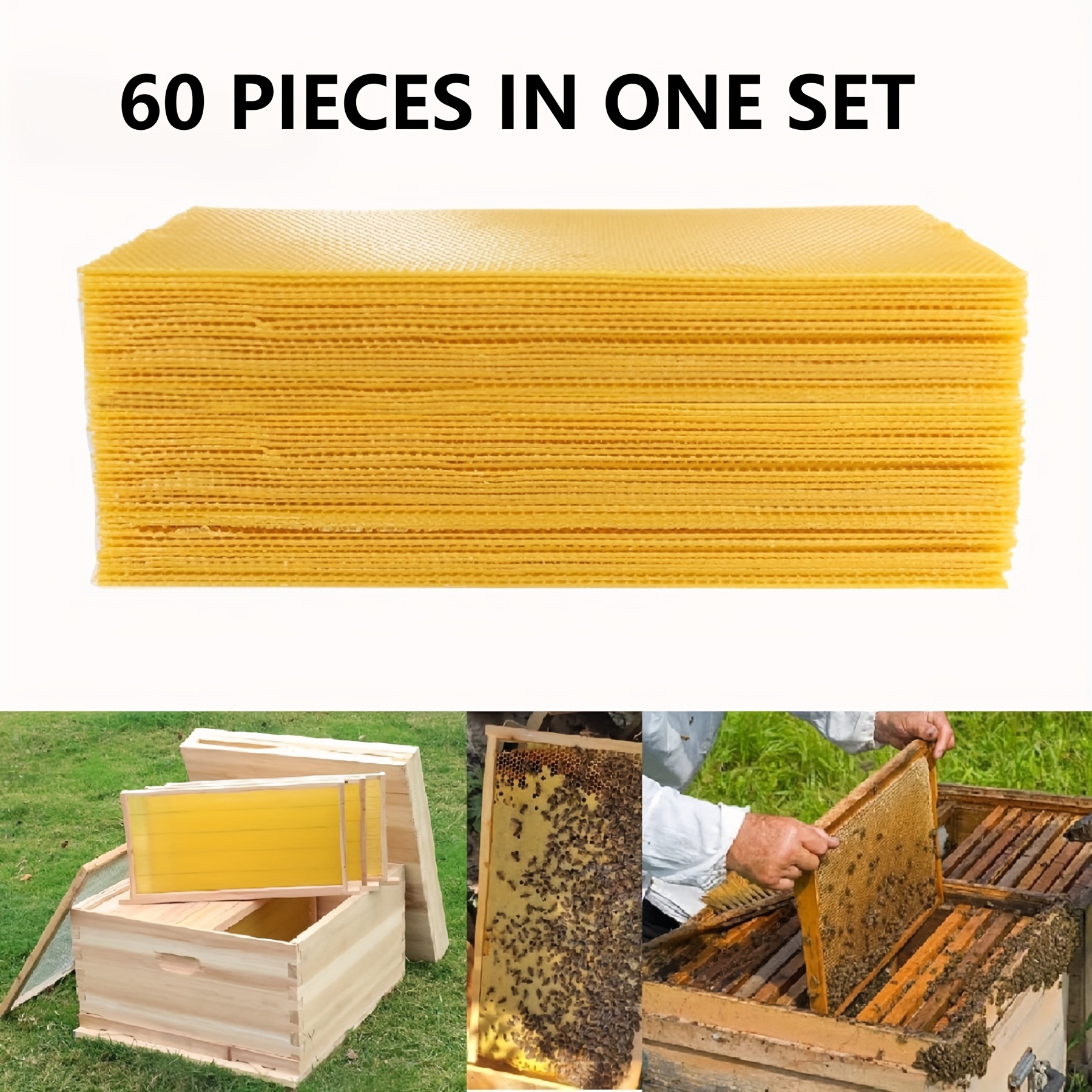 

60pcs 9" Deep Beeswax Foundation Sheets Beehive Wax Foundation Bee Hive Foundation Sheets For Bee Frames Beekeeping Tools