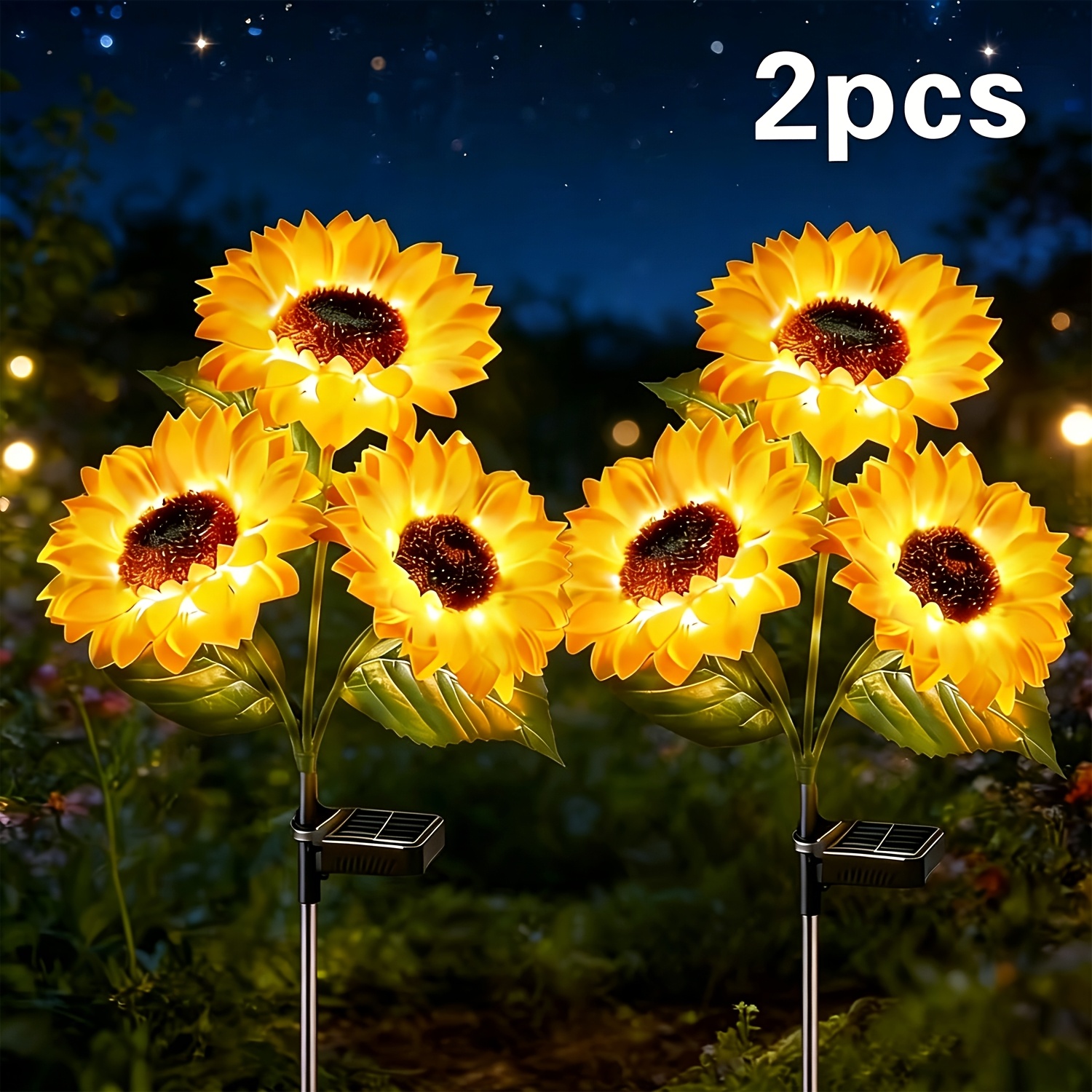 TEMU 2pcs Outdoor Solar Garden Decorative Lawn Lights With 6 Sunflower-shaped Lamps, Solar Flower Lights. Ideal & Birthday Gift For Mom And