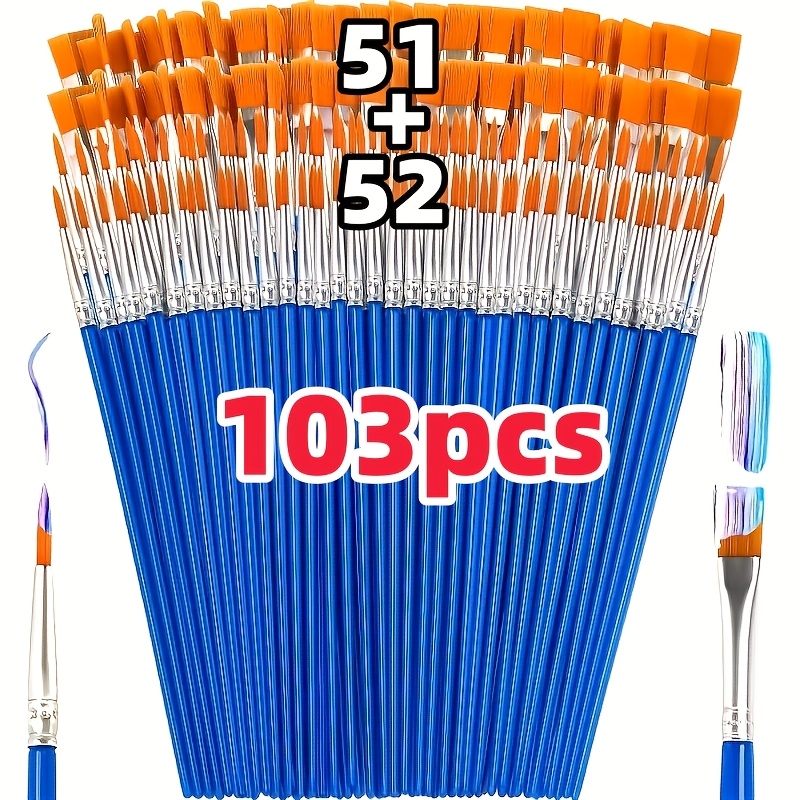 TEMU Set de Pinceles Pequeños, 103 piezas de Pinceles Planos Redondos para Acuarela, , Decoración de Pintura Facial, Pinceles Planos Adecuados para