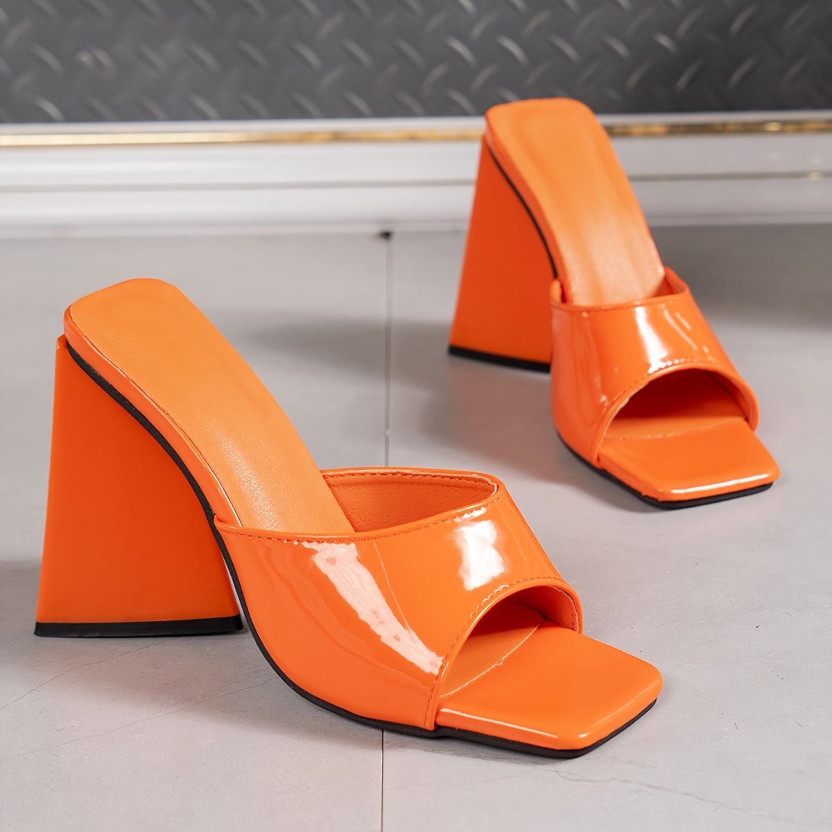 1 Pair Women's Thick Sole High Heel Sandals - Bright Pink Synthetic Cover Open-Toe Slip-On with Rubber Sole for Casual & Formal Occasions, Chunky Heel Sandals