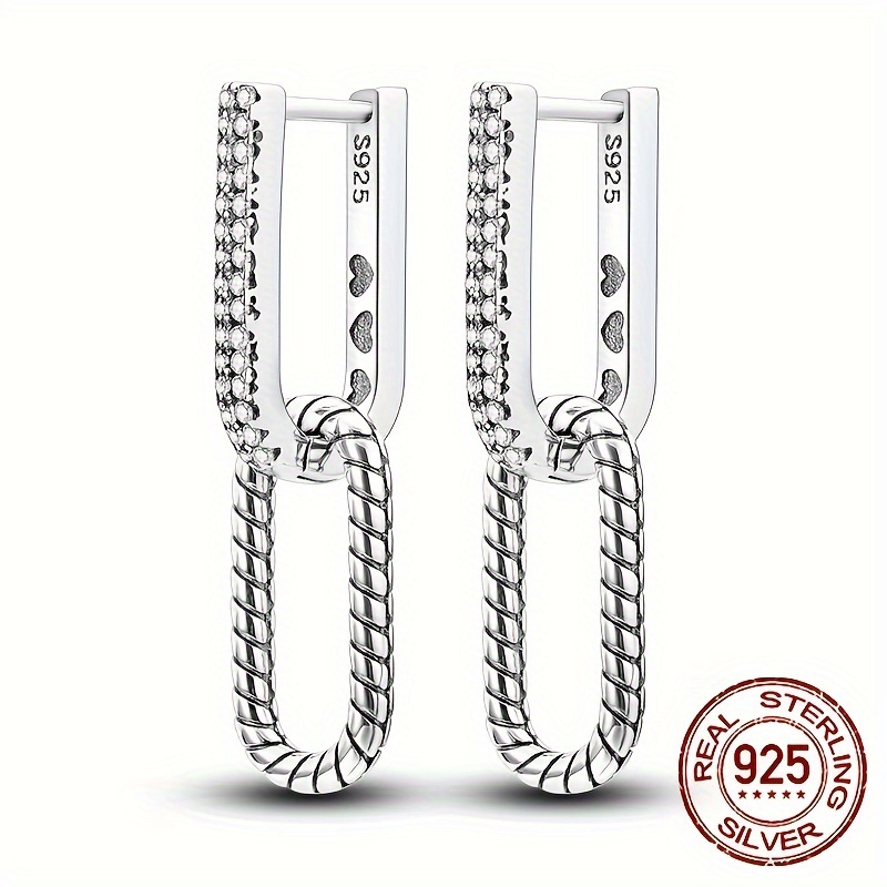 

1 Pair S925 Sterling Silver Shining U-shaped Double Ring Inlaid With Snake Bone Hoop Earrings Embellished With Zircon Elegant Luxury Style Delicate Female Hoop Earrings Jewelry 2.2g/0.08oz