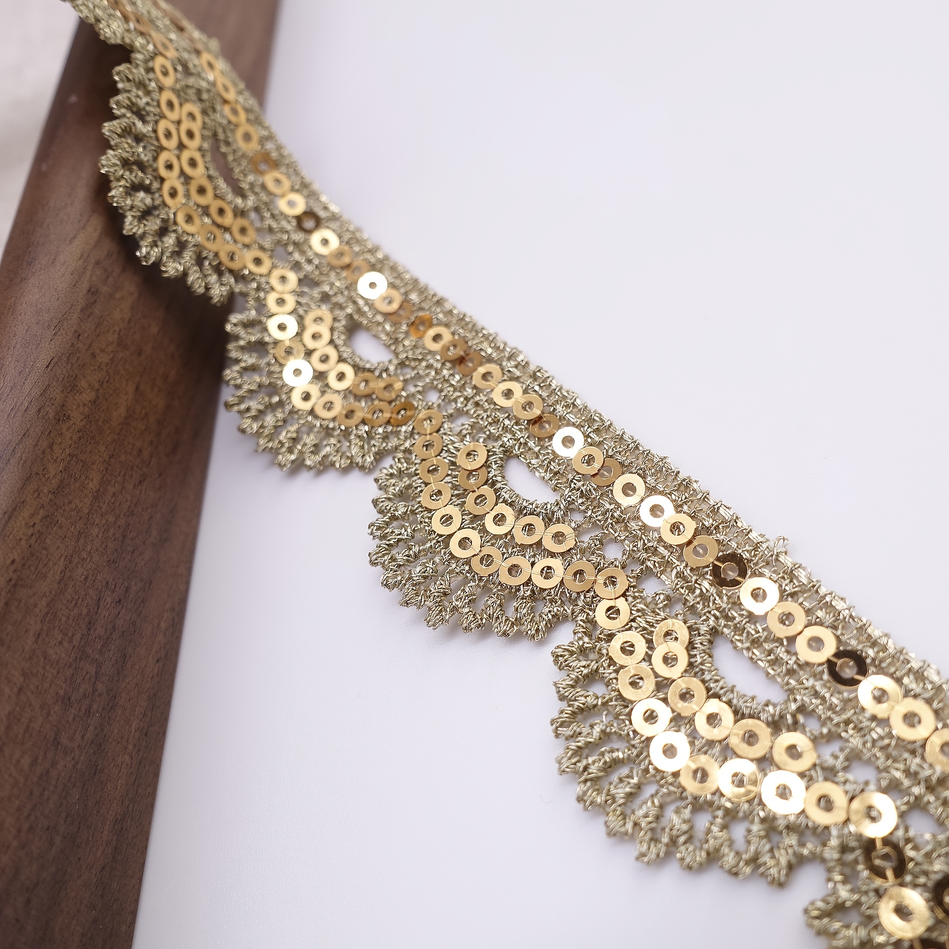 Lace Trim with Golden Thread Sequined Edge