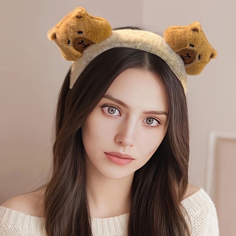 

1pc Cute Animal Plush Headband For Women - Soft Bear Ears Design, Stretchy & Comfortable, Makeup, Skincare, Or Casual Wear, Suitable 14+