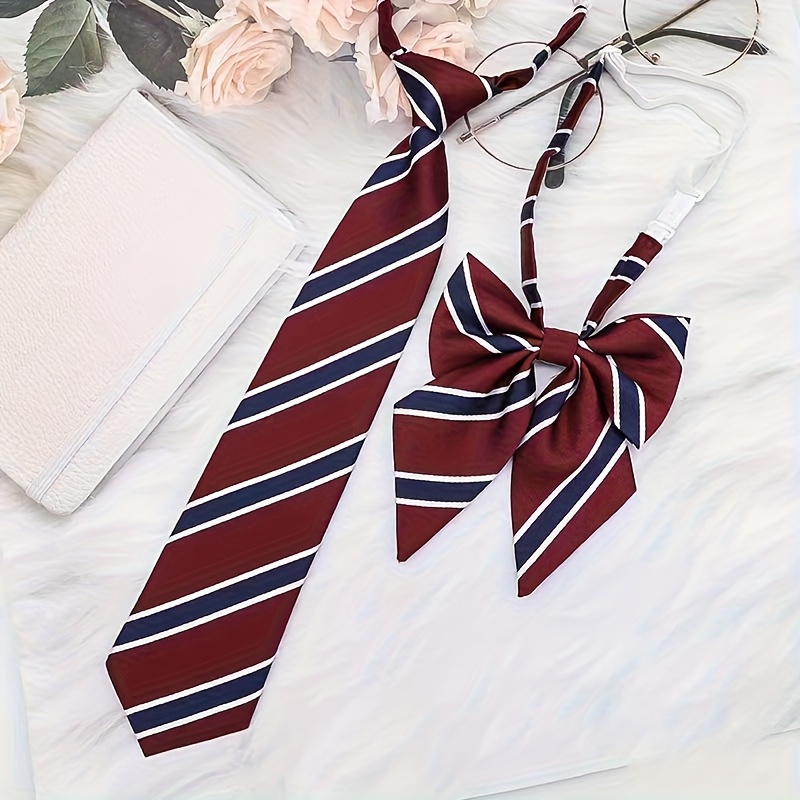 TEMU 2pcs Jk Adjustable No-tie Bows, Easy Burgundy Striped Bow Ties, Couple Style Lazy Bow Ties, Bow Decorations For Clothing, Suitable For Party