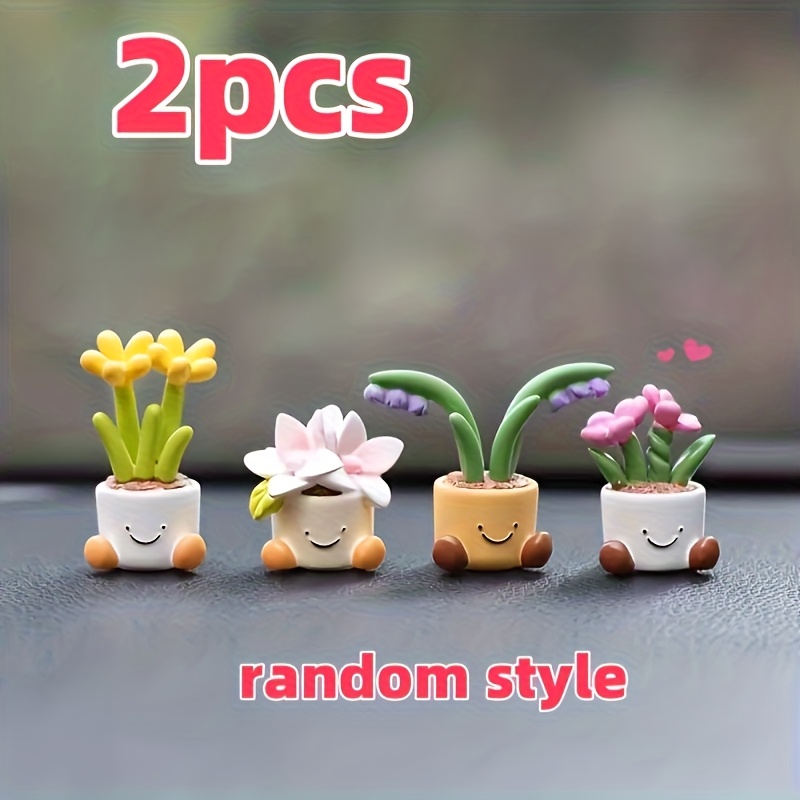 Temu – TEMU 2pcs Cute Car Accessories, Potted Flower Car Accessories, Mini Center Console Decoration, Showcasing A Sense Of Luxury, Center Console