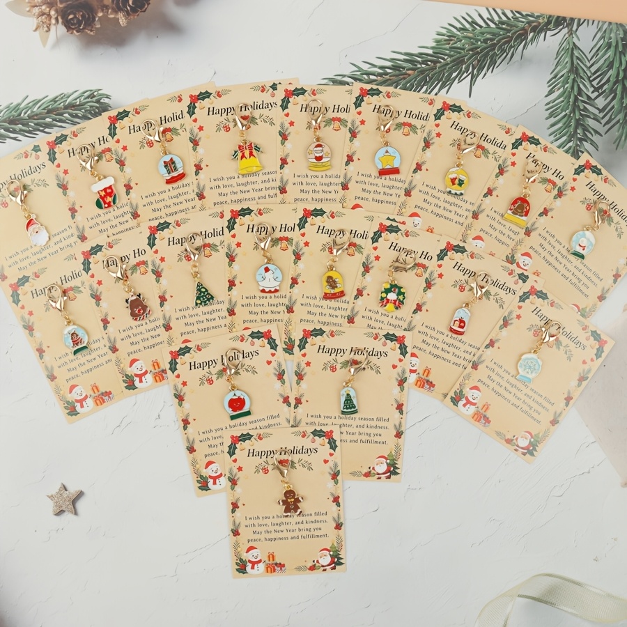 TEMU 40pcs Set: 20 Keychains + 20 Greeting Cards. Christmas-themed Keychain Set With Christmas Greeting Cards. A New Year's Blessing Gift, Perfect As