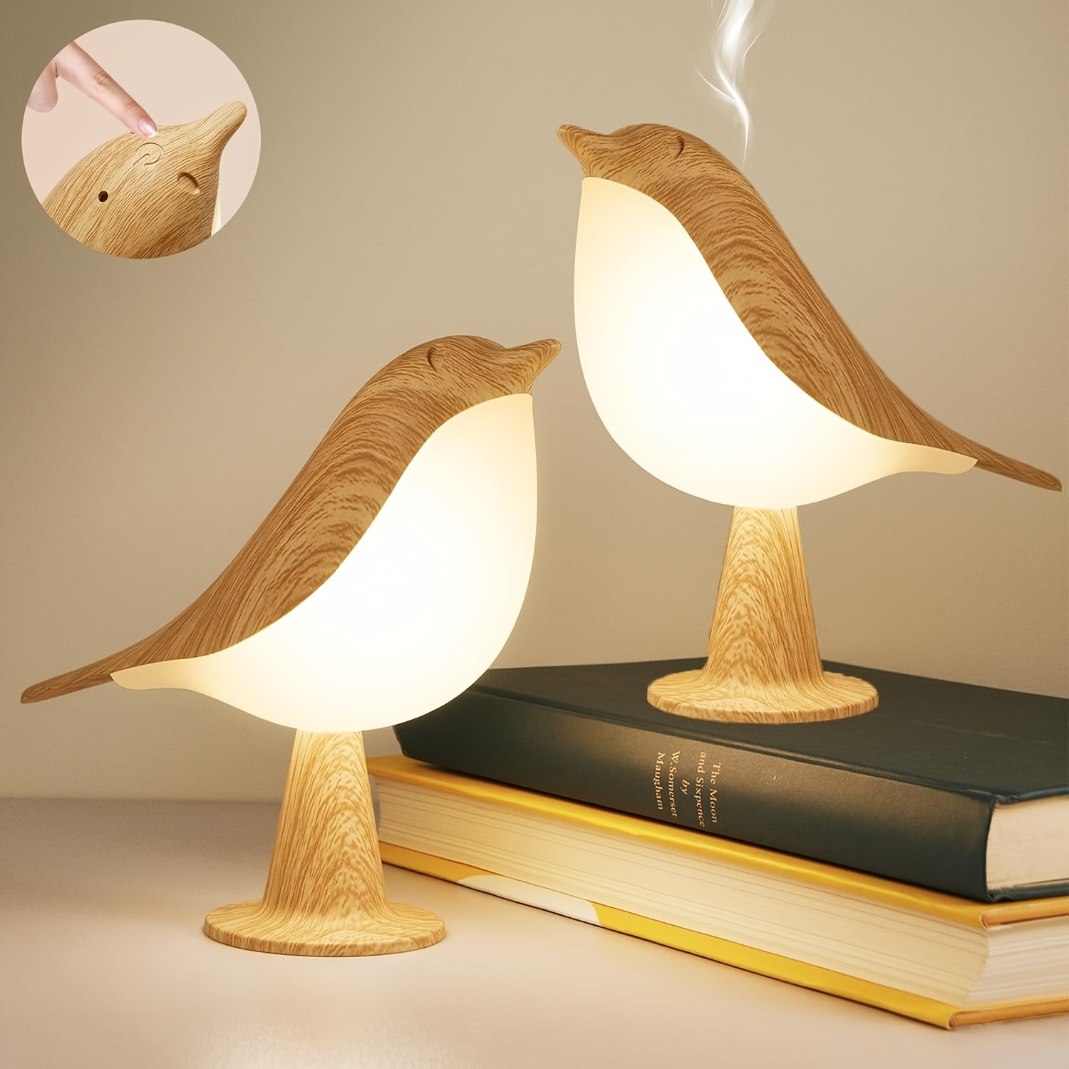 TEMU 2pcs Bird Desk Lamp Night Light, 16 Color Dimmable Cordless Desk Lamp, Usb Charging Touch Dimming Magpie Lamp, Bedroom Fragrance With Diffuser