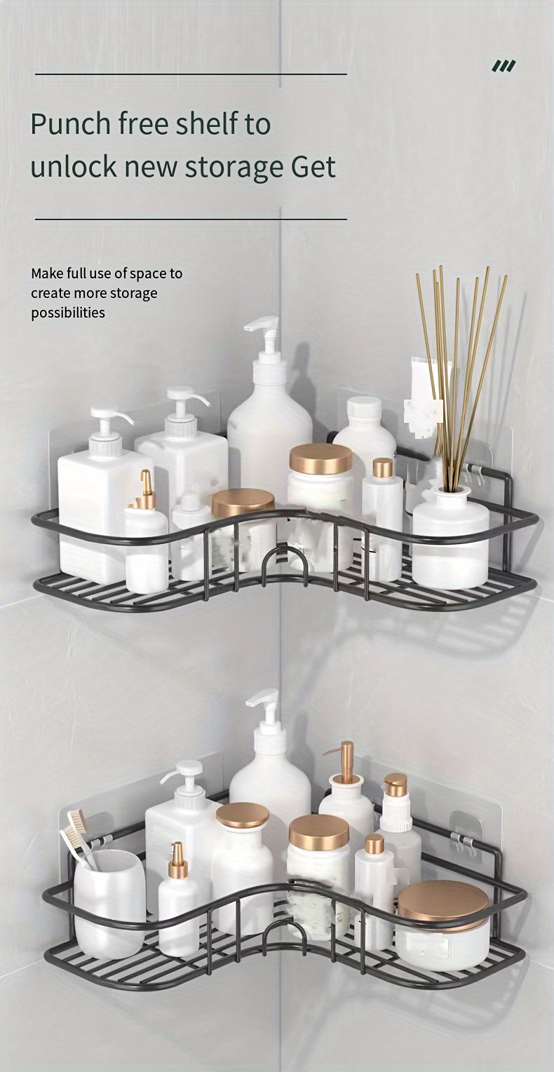   no drill metal bathroom shelf multifunctional wall mounted organizer for toiletries kitchen essentials details 1