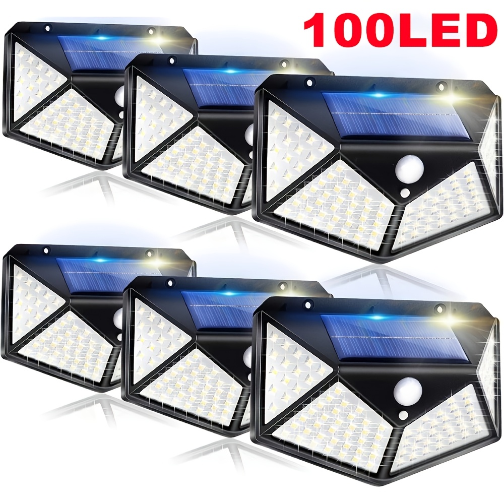 TEMU 6pcs 100-led Solar Motion Sensor Wall Light, 270° Angle Motion Sensor Security Light, Four-sided Lighting, Solar Motion Sensor Lights Suitable
