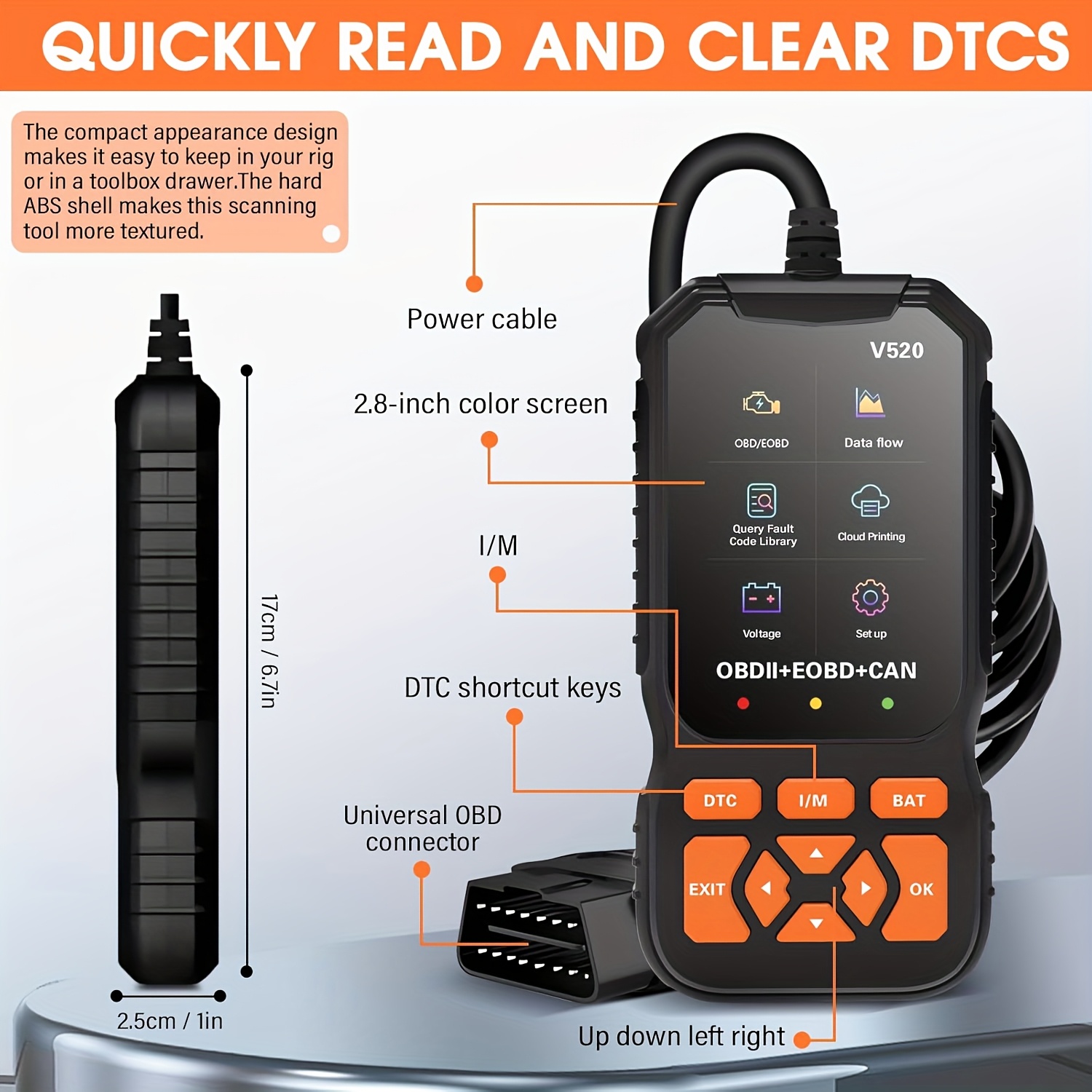 Professional OBD2 Scanner Diagnostic Tool, Enhanced Auto Check Engine Code Reader With Reset,35,901 DTC Cloud Print I/M Readiness OBDII/EOBD Car