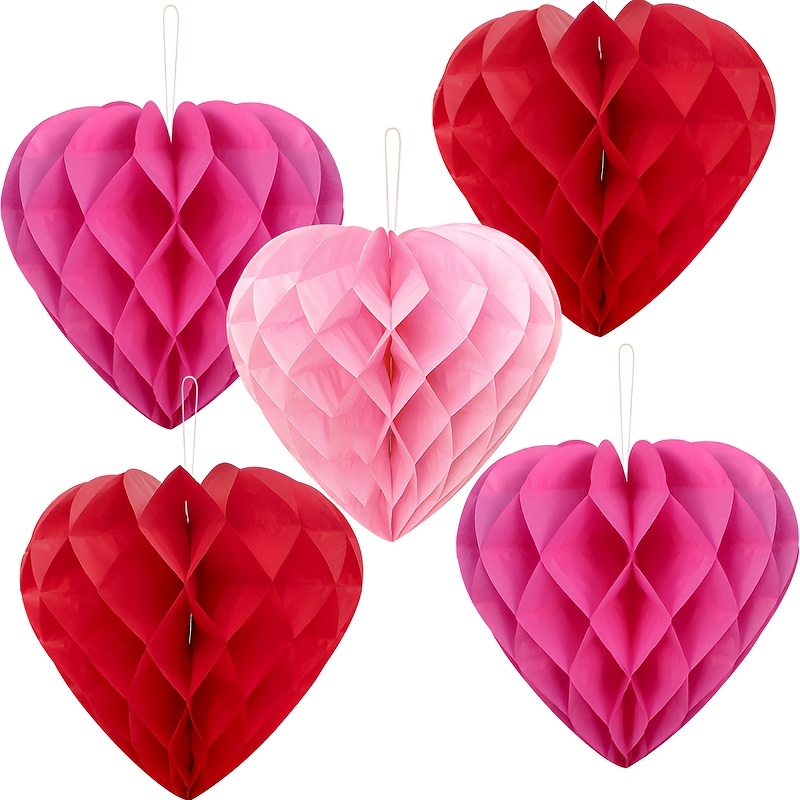 

5pcs 12" Heart Honeycomb Party Decorations - Weddings, Birthdays, Valentine's & Engagements - No Battery Needed