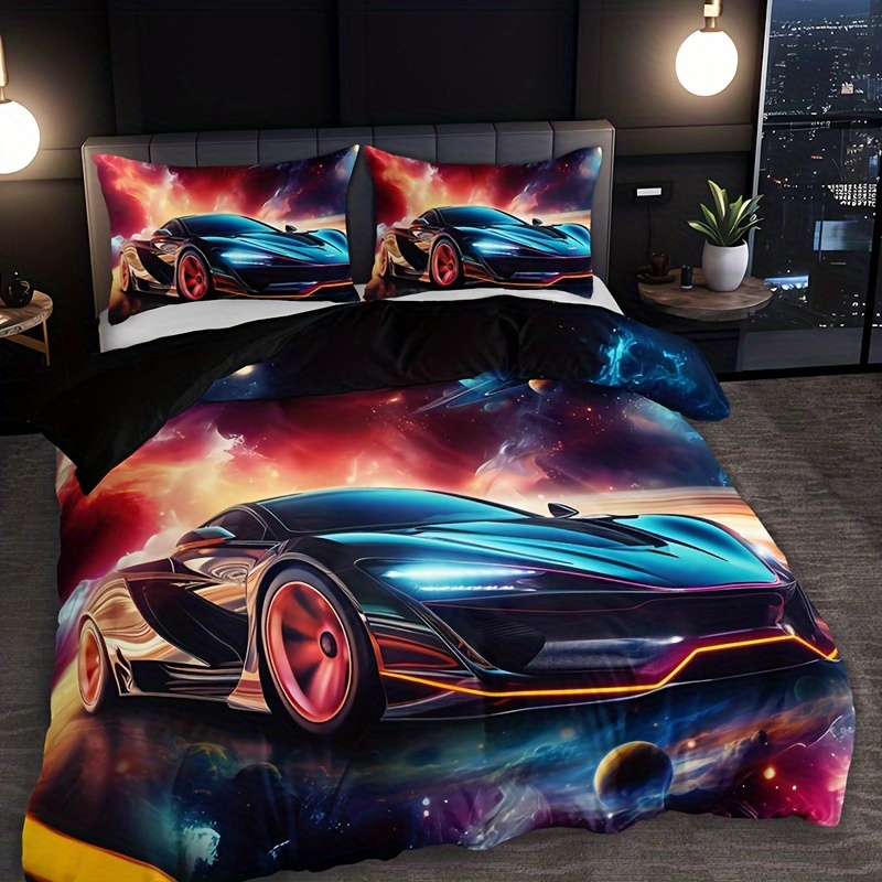 

3pcs Cool Sports Car 3d Duvet Cover Set (1 Duvet Cover + 2 Pillowcase Without Pillow Insert), Soft Breathable Hd Printing Bedding Set For Home Dorm Decor