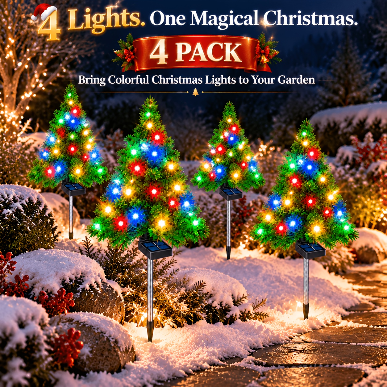 Image of 4pcs Solar Christmas Tree Lights, 90cm Led Garden Stake Lights, 600mah Rechargeable Battery, Solar Powered Outdoor Christmas Decoration For Lawn, Garden, Yard And Pathway