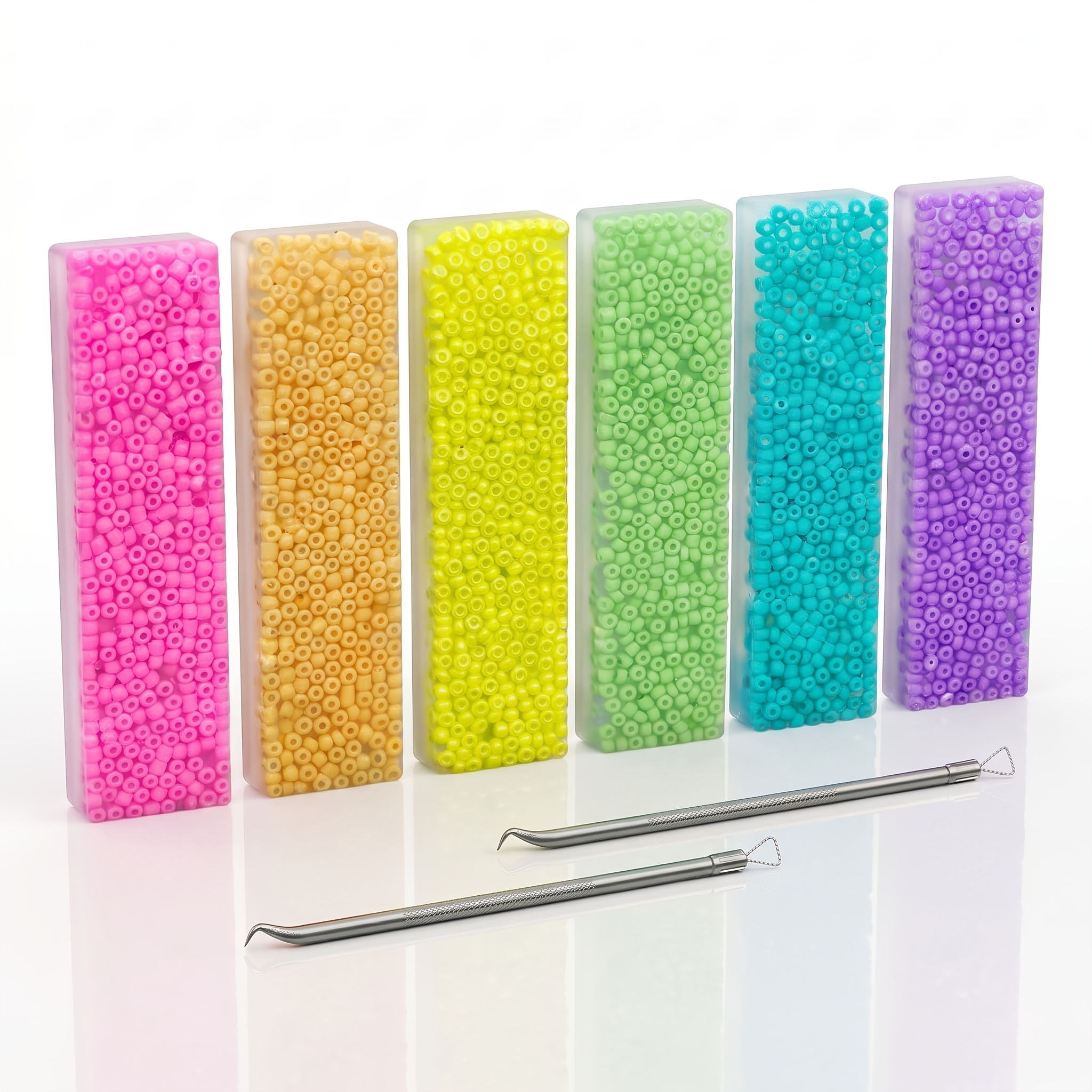 TEMU 8pcs-pack Skin Picking Fidget Toy For Adults, 6 Vibrant Picking Bars With 2 Metal Picker Needles, Tactile Bead Digging Game Toy, Christmas