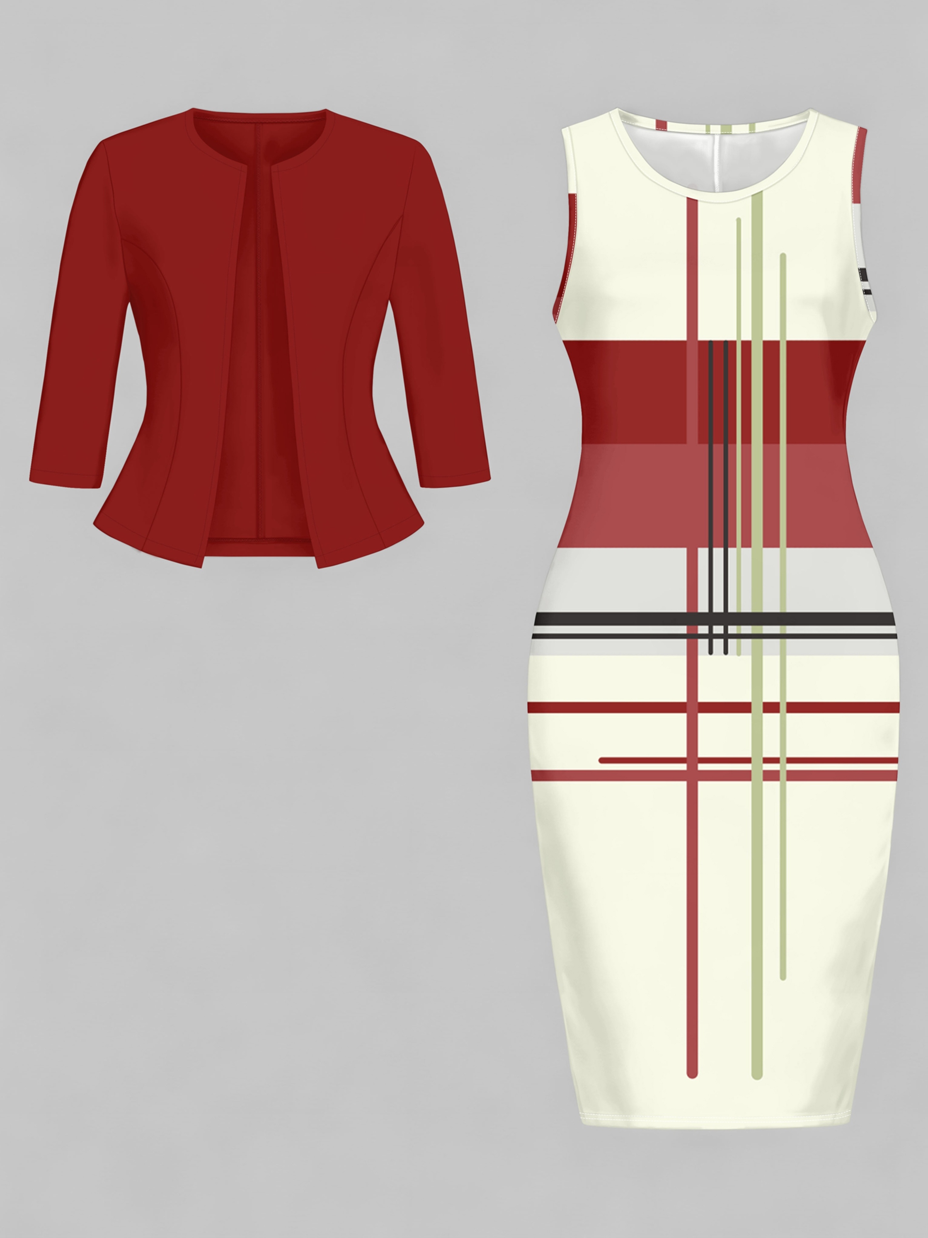 Conjunto de Vestido com Design Estampado às Riscas  5