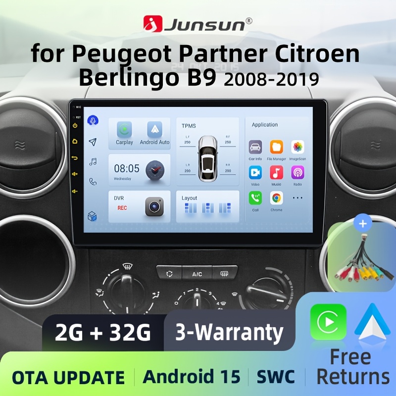 Image of Junsun For Berlingo B9/ 2008 2009 2010 2011 2012 2013 2014 2015 2016 2017 2018 2019, 2+32gb 15 And Auto Car Radio, Touchscreen Multimedia With Gps Navigation, Fm Rds, Swc, Rca, Wireless 5.0