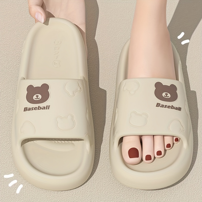 

Cute Bear Pattern Slides, Casual Open Toe Soft Sole Shoes, Comfortable Indoor Home Bathroom Slides