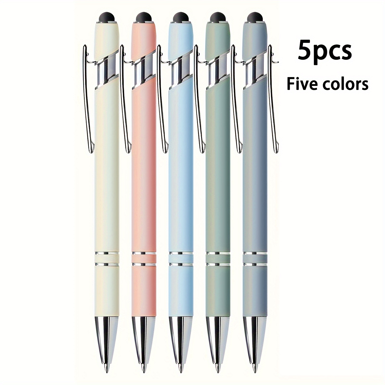 5pcs Set Of Metal Retractable Ballpoint Pens With Touch Screen Handwriting Pen Tip - Medium Tip, Smooth Writing, Non Slip Grip, Compatible With Devices - Very Suitable For Daily Use
