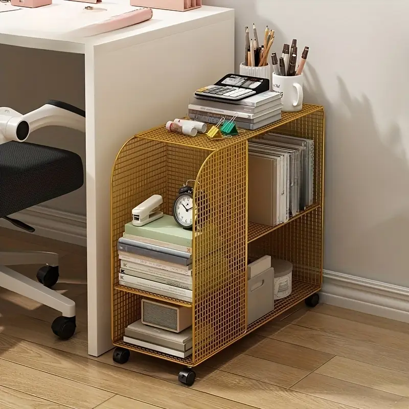 under desk rolling bookshelf organizer heavy duty metal rolling storage cart with wheels multi tier shelves drawers for home office classroom study space saving mobile book holder standing shelf standing shelf Product details 0