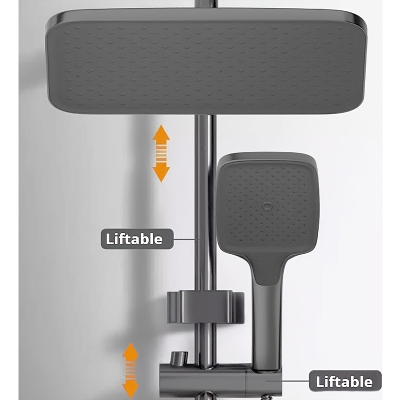 Modern Rainfall Shower System with Multi-Function Nozzles, Gray Finish